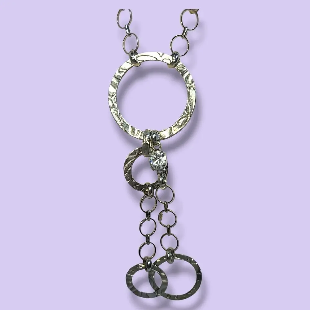 B-JWLD Signed Y2k 925 Silver Plated Rings & Swarovski Crystals‎ Y-drop Necklace